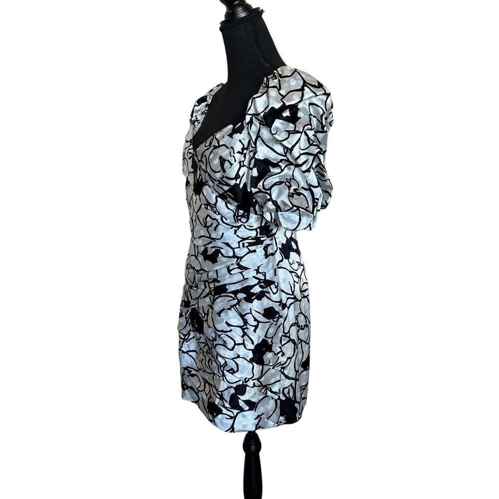 Ronny Kobo Black Floral Mini Dress Size 12 Puff Sleeve Ruche Party Designer $370 - Picture 11 of 12